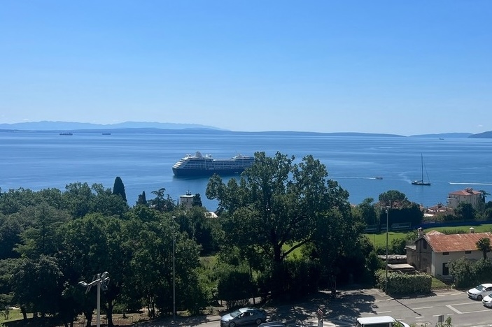 Panoramic sea and cruise ship views from the terrace of property A3081.