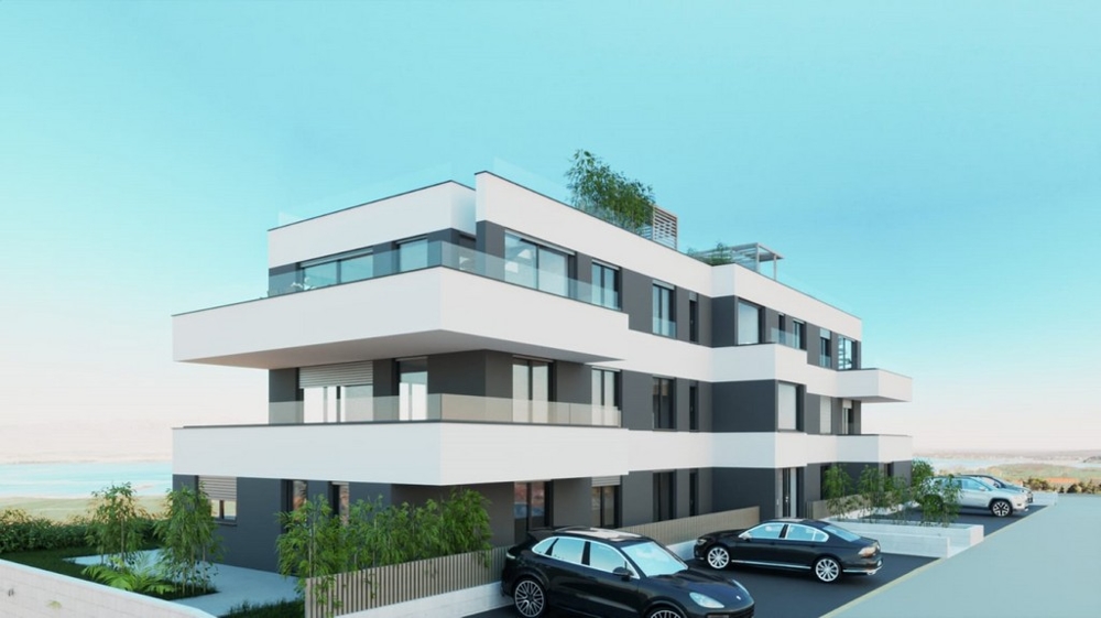 View of a modern residential complex in Privlaka near Zadar, available for apartment purchases in Croatia.