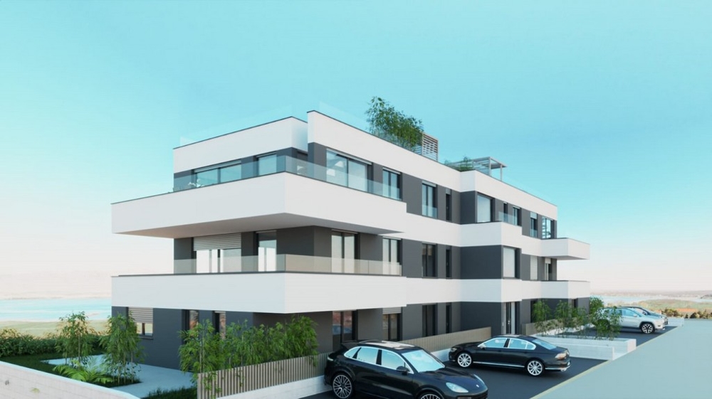 Modern apartment building with balconies and parking spaces in Privlaka, Zadar region
