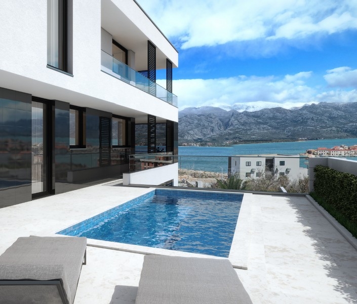 Modern apartment with pool and sea views in Vinjerac near Zadar, Croatia, for sale