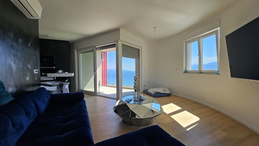 Modern living room with fantastic sea views in apartment A3365 in Croatia.