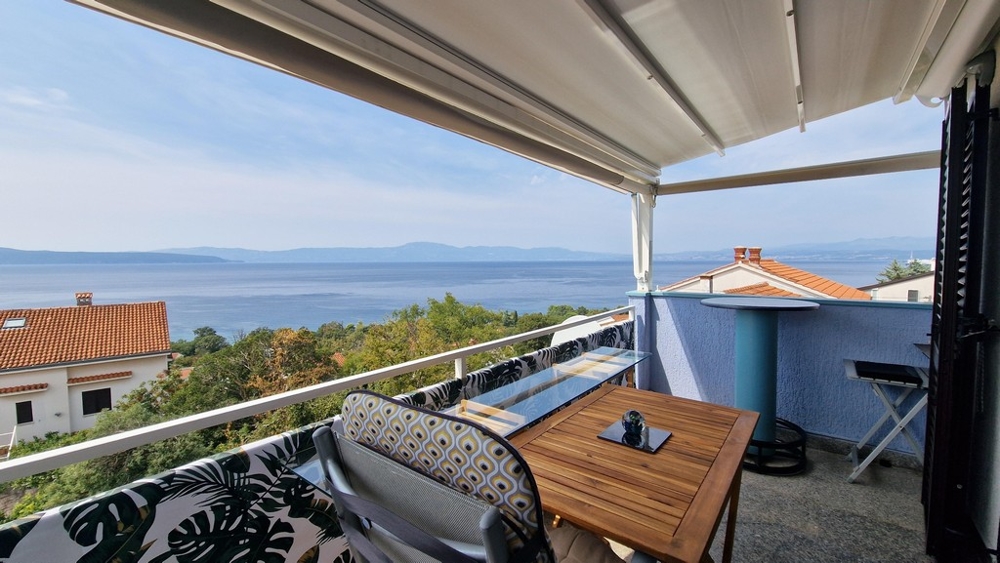 Balcony with sea view of apartment A3422, which is for sale on the island of Krk in Croatia.