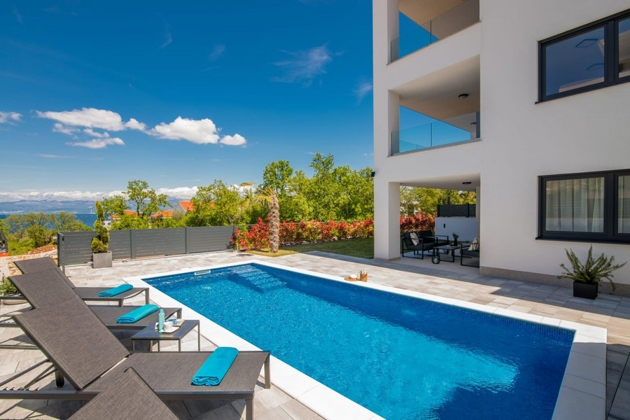 Buy modern apartment with pool and sea view in Croatia.