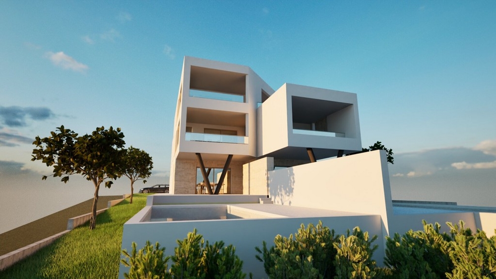 Visualization of the residential building A3577 with gardens and pool in Vodice.