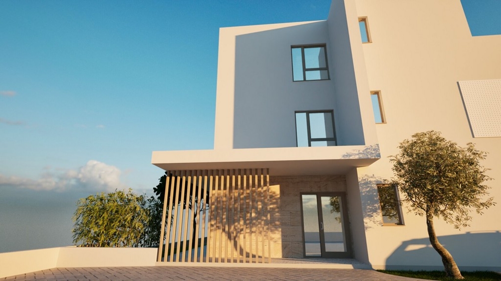 Visualization of the house entrance with wooden slats, new building A3577 in Vodice.