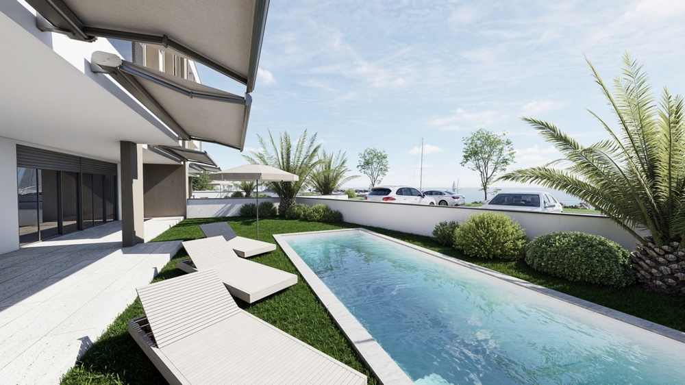 Ground floor apartment with pool in the new building directly by the sea for sale - panorama scouting.