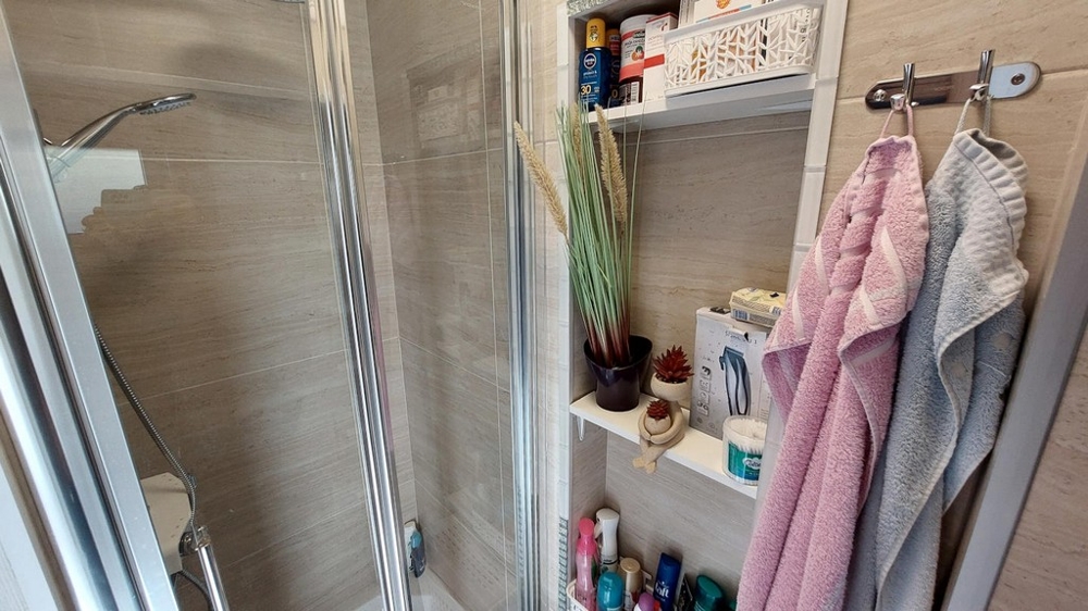 Bathroom with shower.