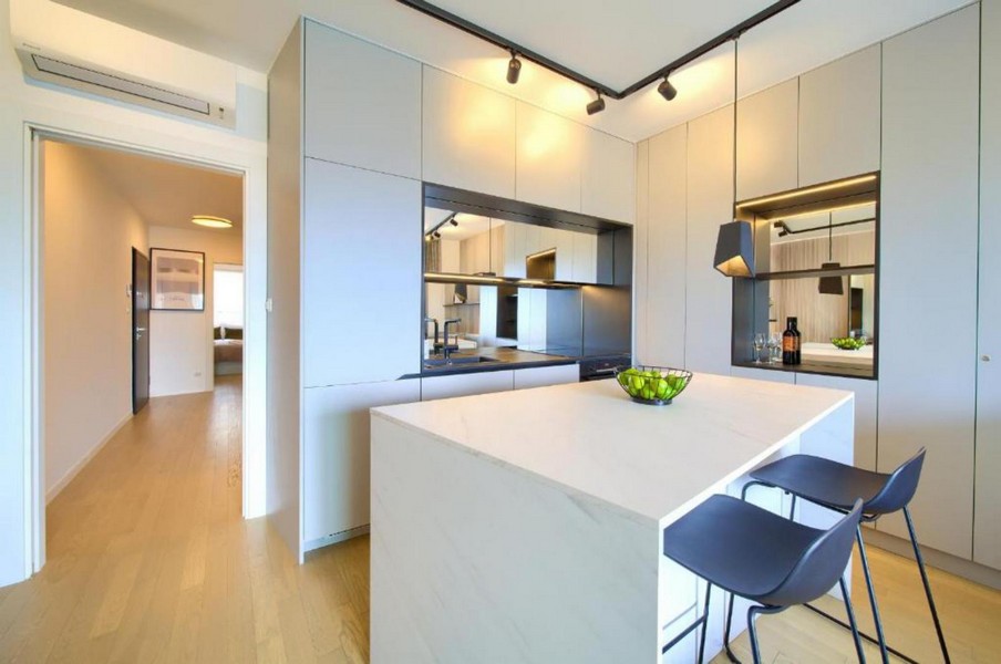 Modern kitchen with island and bar stools