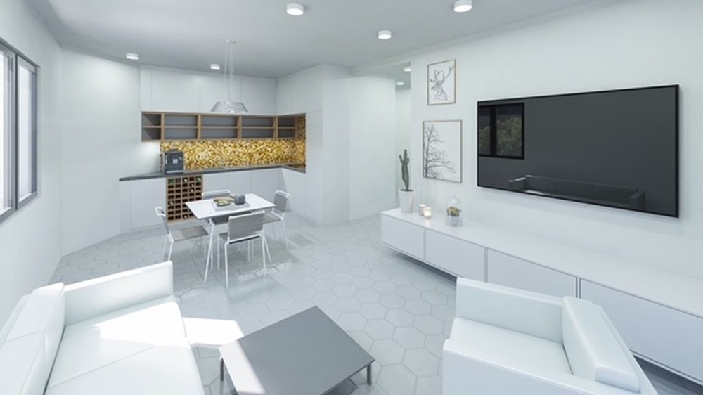 Living area - 3D visualization.