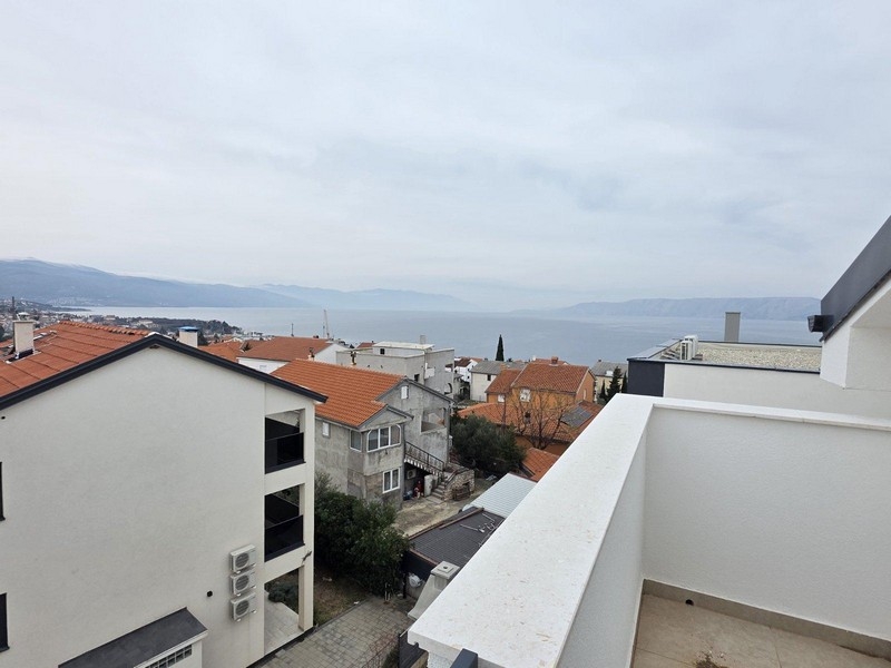 Terrace with sea view of apartment A3859 in Novi Vinodolski, Croatia.