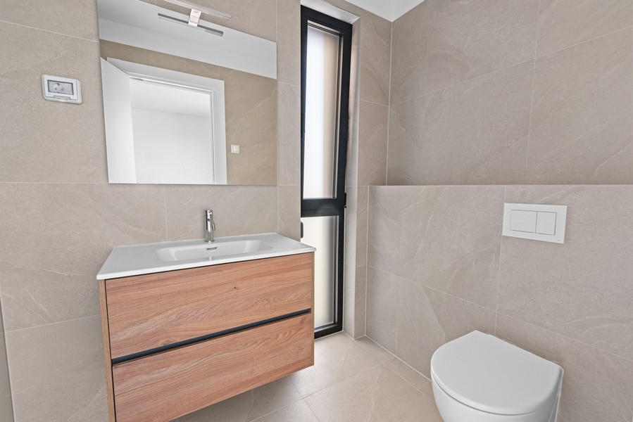 Modern bathroom with vanity and shower