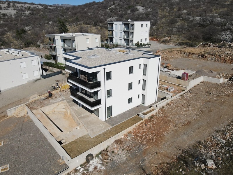 Aerial view of modern residential building near the sea at Novi Vinodolski