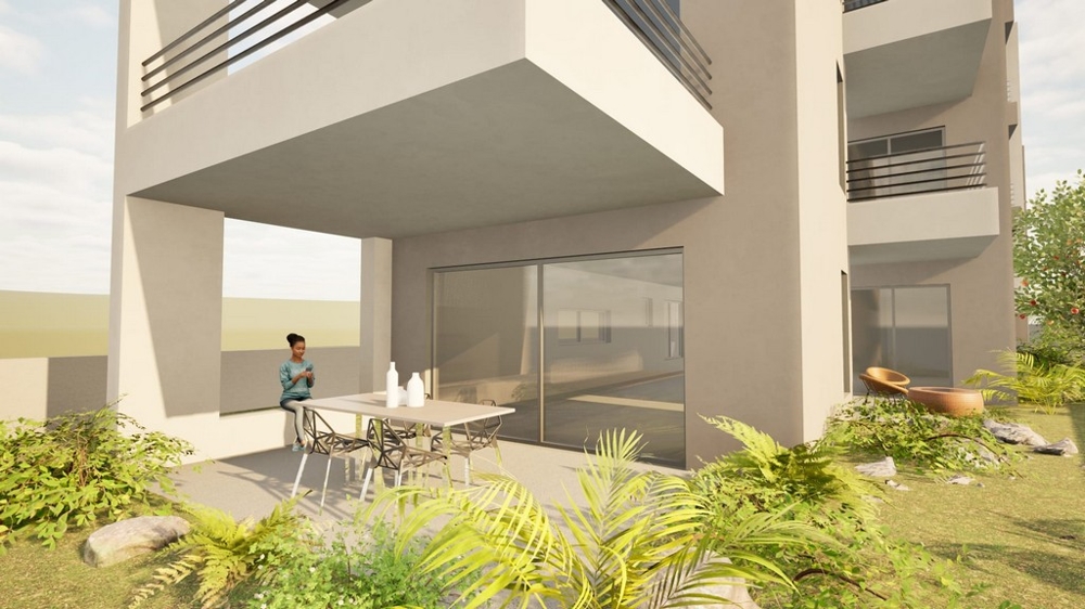 Terrace on the ground floor of a new apartment