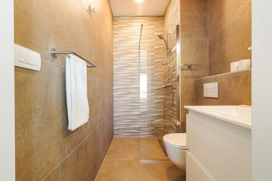 Modern bathroom with floor-level shower