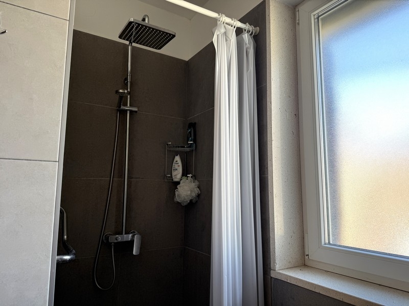 Bathroom with shower and window