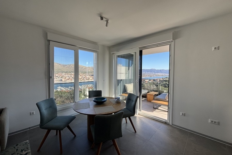 Modern living area with terrace and sea views