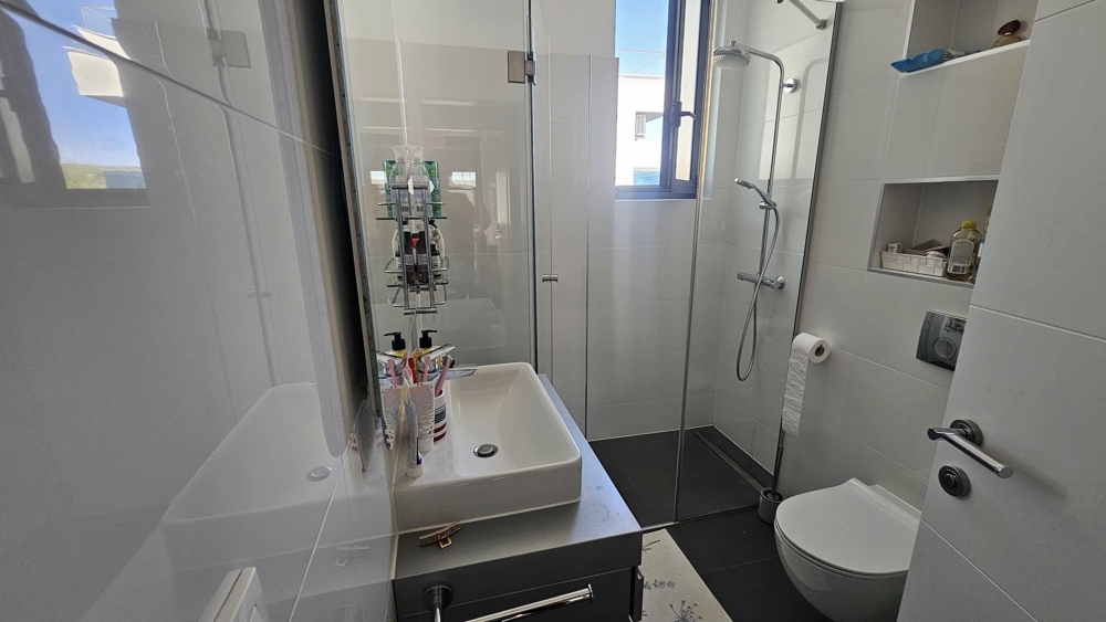 Modern bathroom with shower and window