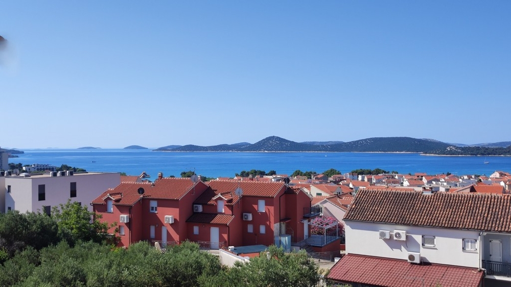 View of the coastline and the town of Vodice with the sea