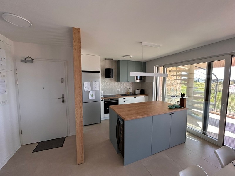 Living area with open kitchen and access to the terrace