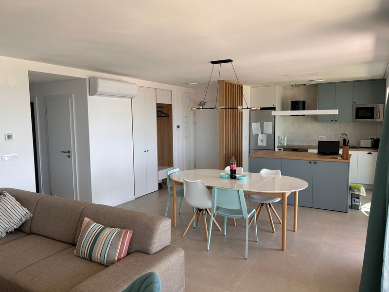 Open living room with kitchen and dining area