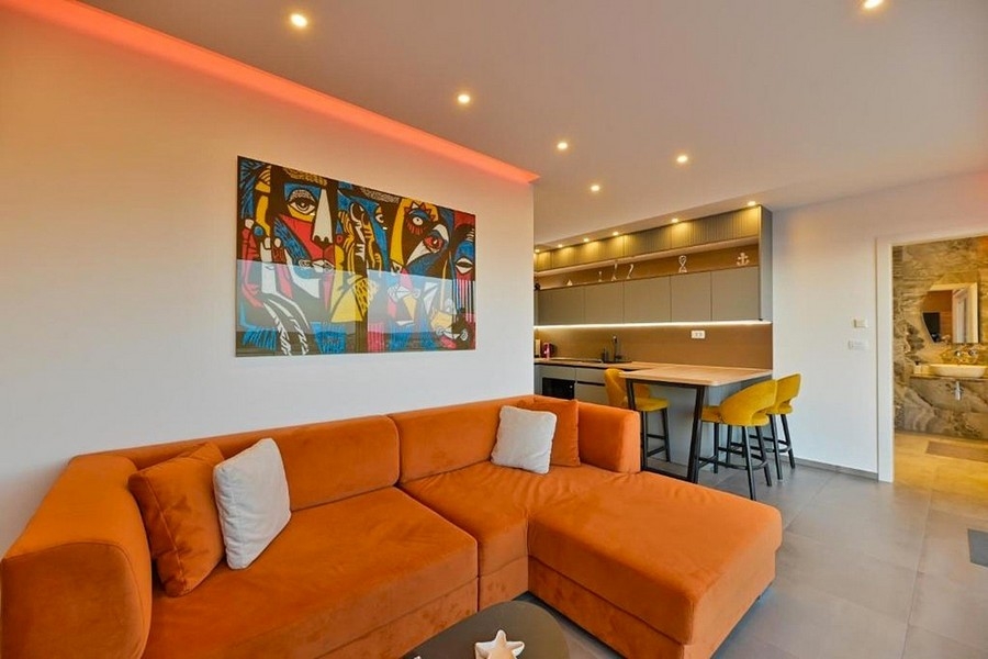 Modern living area with LED lighting