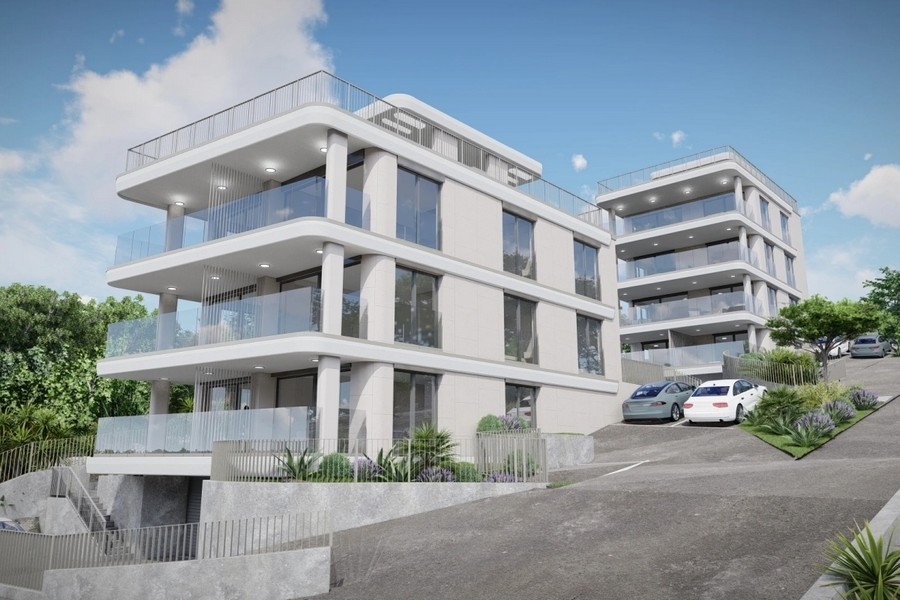 Apartment building with elevator and outdoor parking spaces