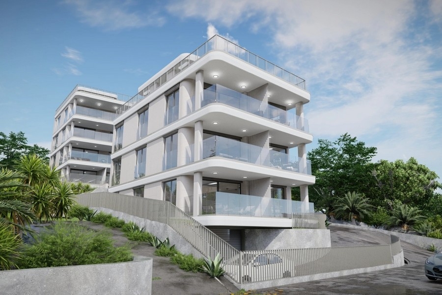 Architecturally modern building with clean lines and sea views