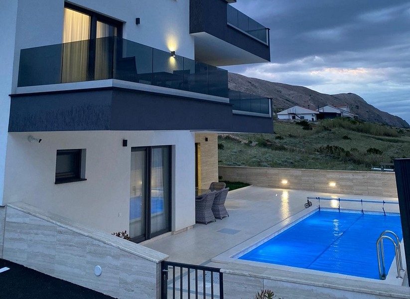 Terrace with swimming pool of property A3950 on Pag, Croatia.