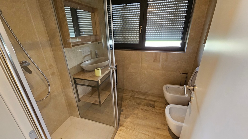 Modern bathroom with shower and window