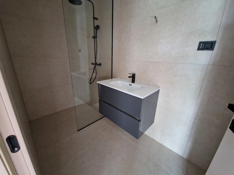 Bathroom with modern shower.