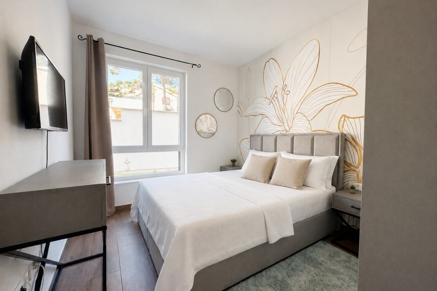 Bedroom with decorative wall design and modern interior