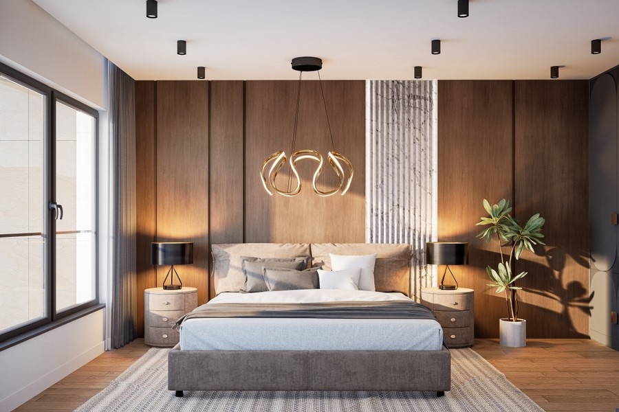 Elegant bedroom in new apartment