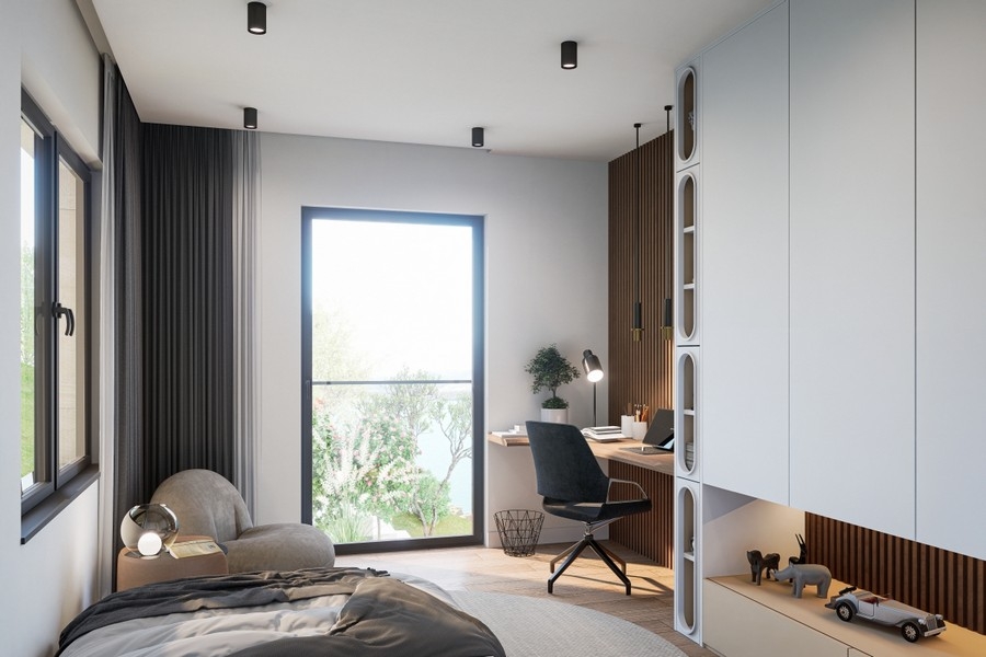 Bright bedroom with modern interior