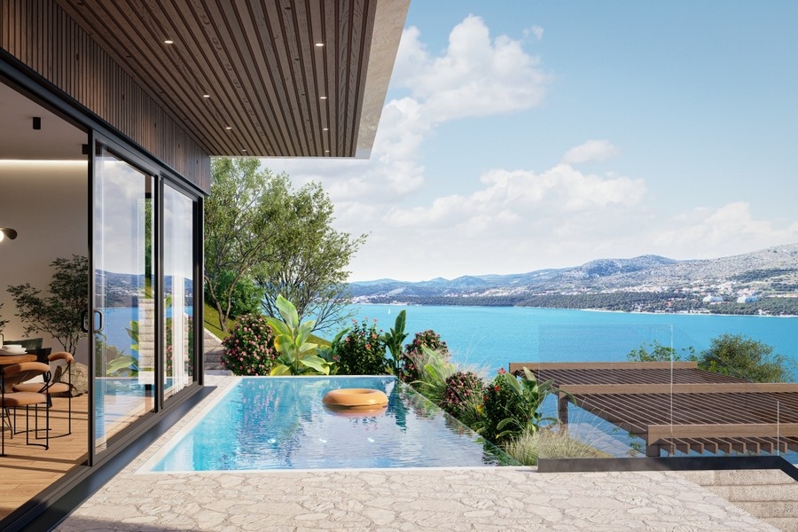 Infinity pool with sea views in luxury apartment