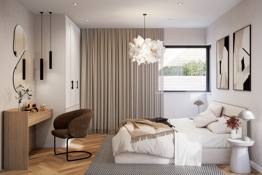 Modern designed bedroom with stylish interior