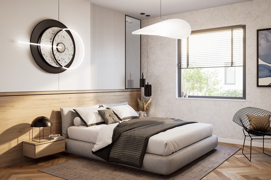 Elegant bedroom in an exclusive new apartment