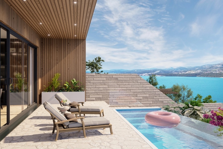 Terrace with private pool and sea views