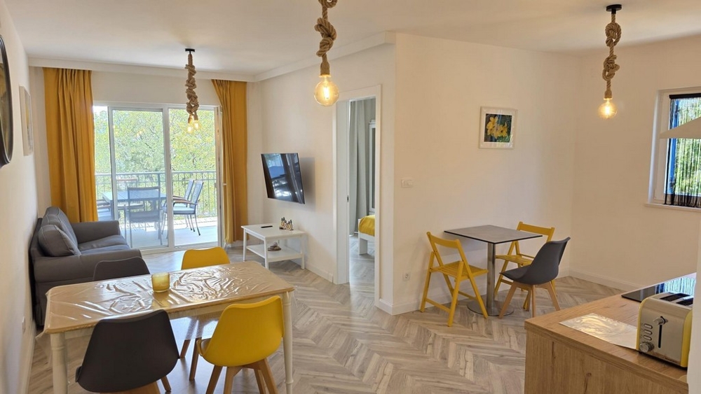Living area with open kitchen