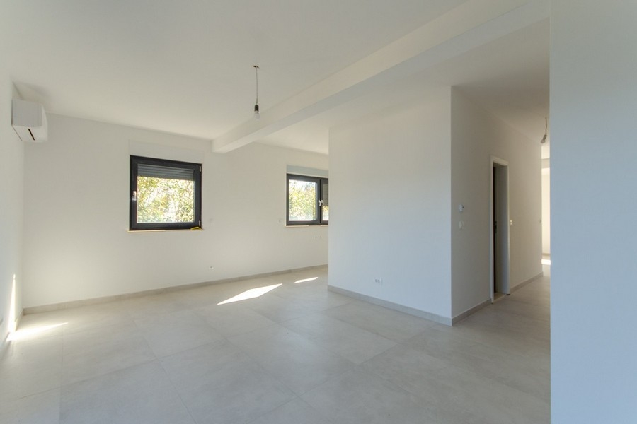 Modern living room with large windows