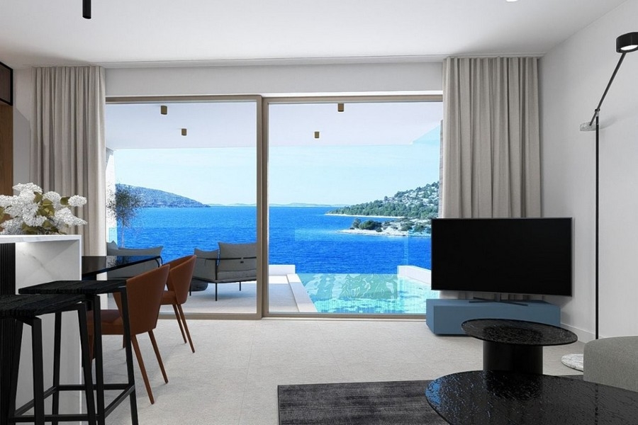 Living area with sofa and sea view