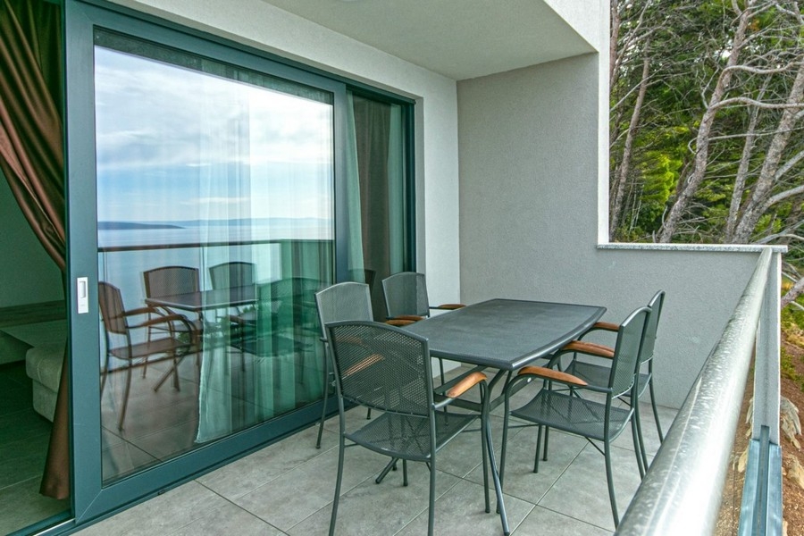 Terrace with seating area and sea view in Croatia