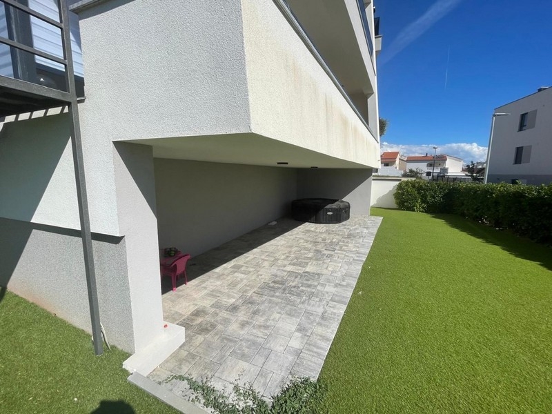 Covered parking space under the building