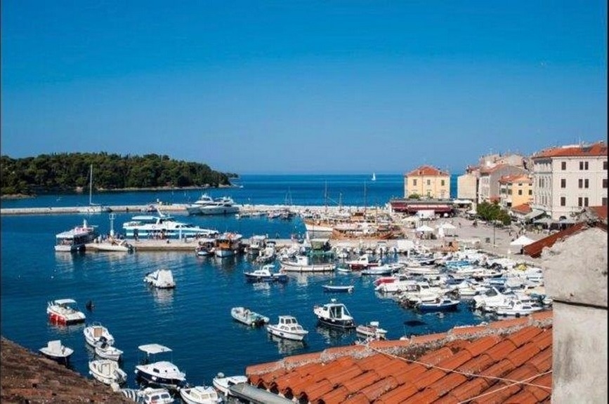 View of the harbor and old town of Rovinj in Croatia