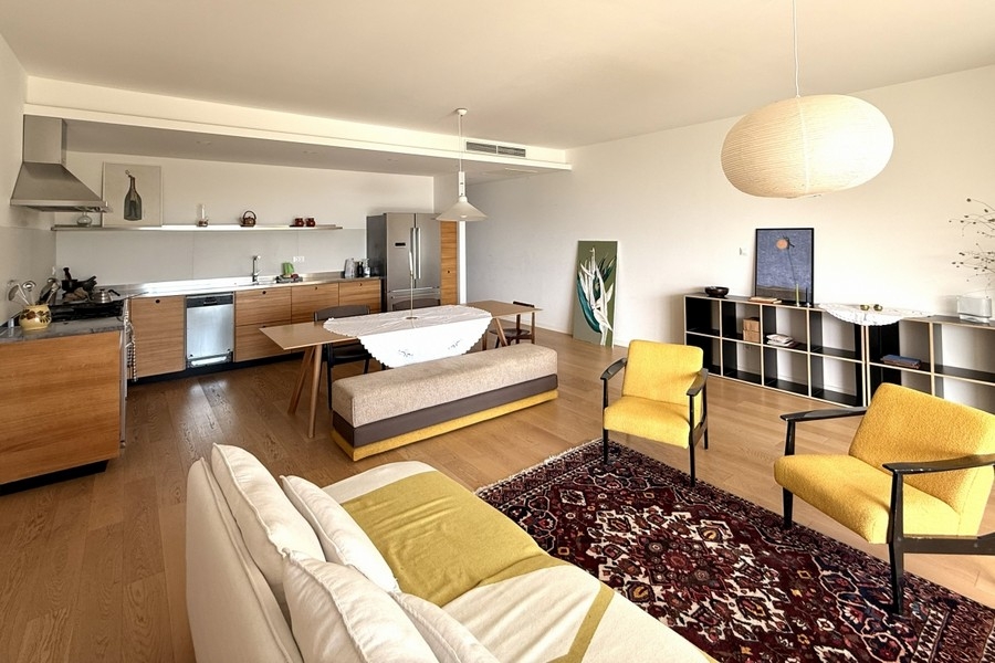 Open kitchen with adjoining living area