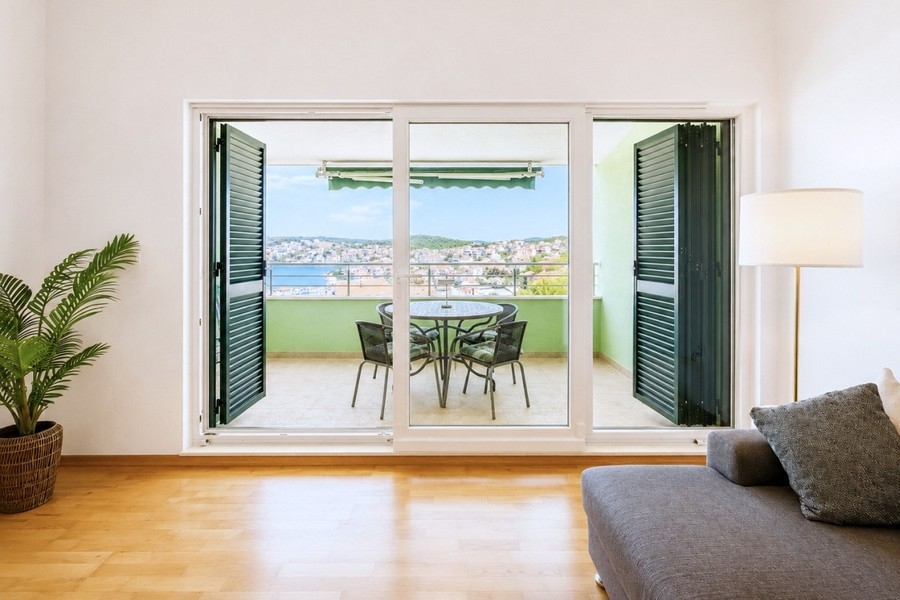 Balcony with seating and sea views
