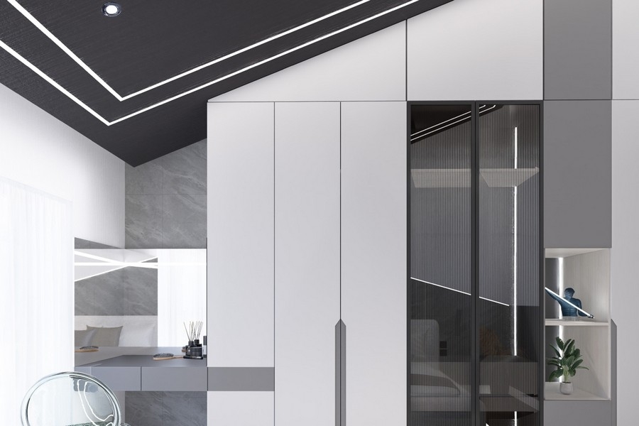 Dressing area with built-in wardrobe