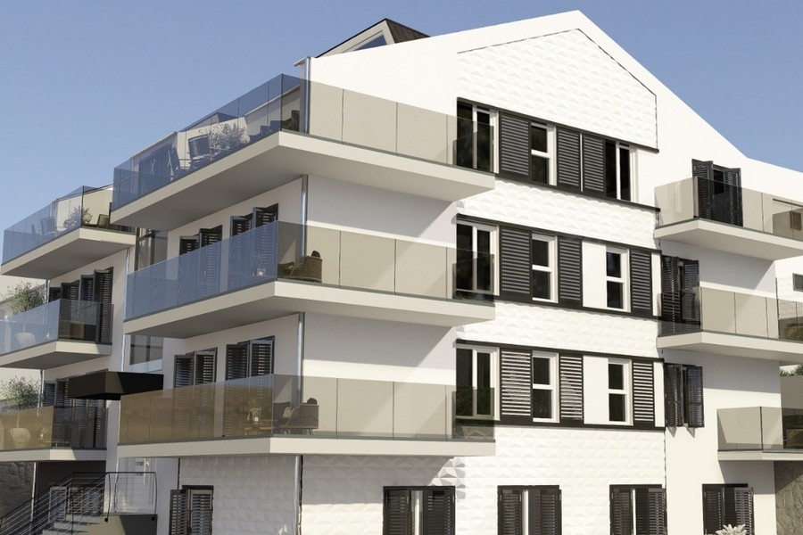 Newly built residential building with glass balconies on Ciovo