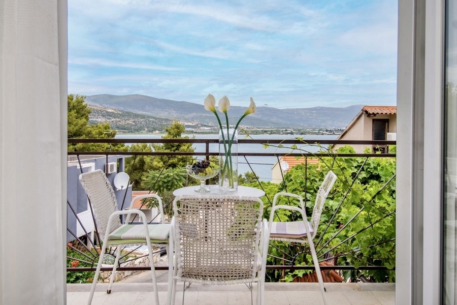 Balcony with seating and sea view, Croatia