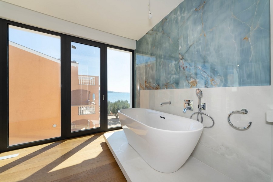 Bathroom with a freestanding bathtub in an apartment in Croatia