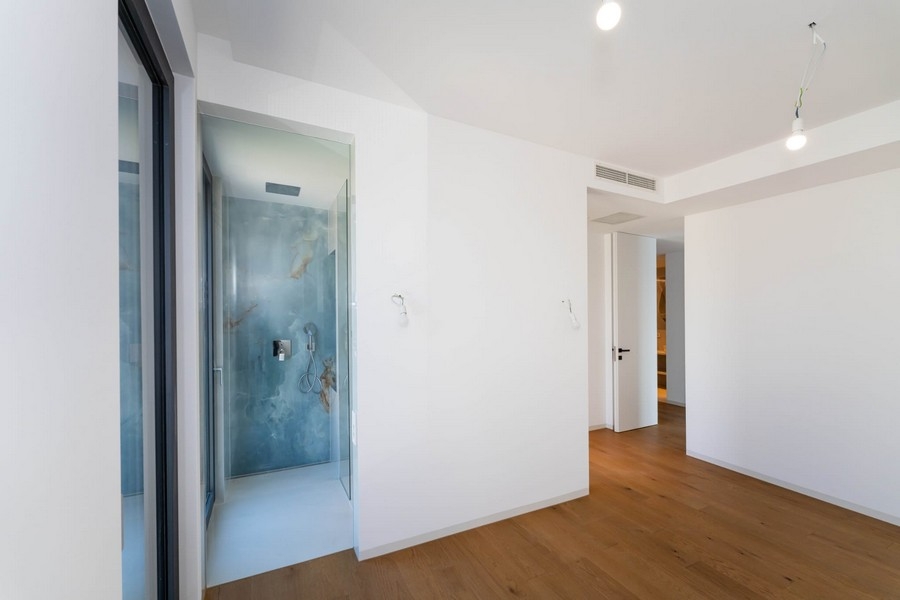 Hallway with wooden floor in the new apartment